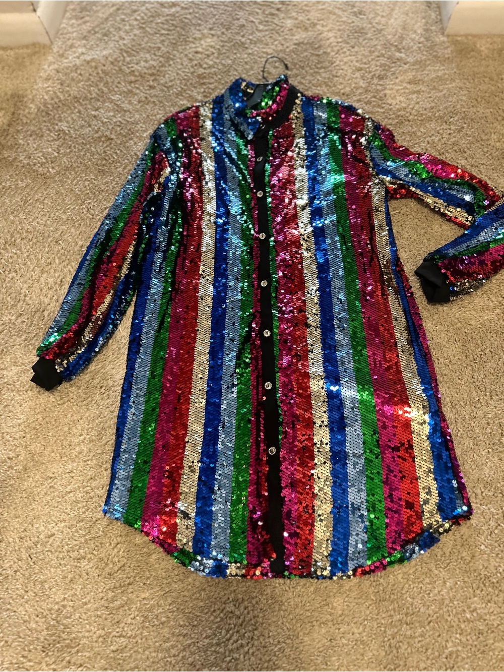 Women Multicolor Sequin Button-Front Top Brand New sz Medium long sleeve